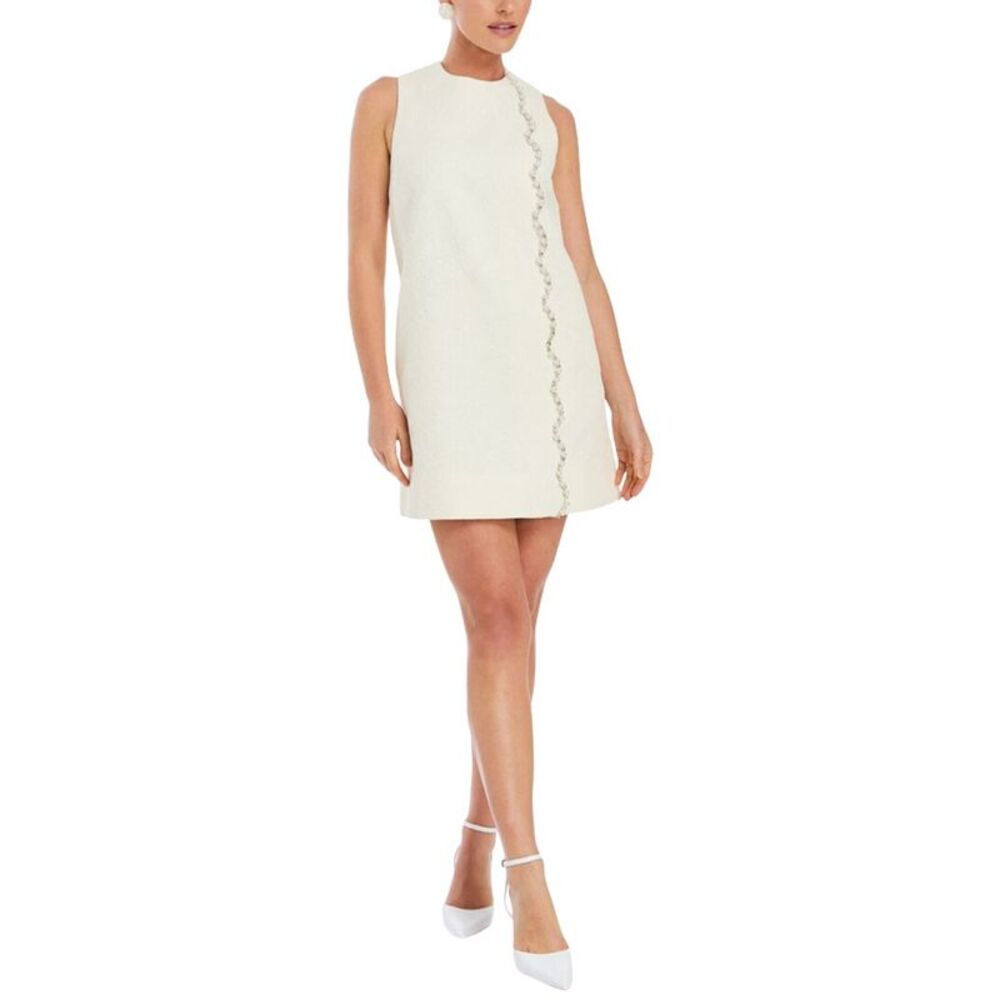 Mestiza New York Sleeveless White Mini Dress with Scalloped Trim